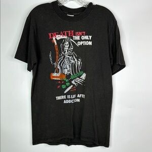 Vintage Stedman Black Grim Reaper Drug Free Addiction Tshirt Large